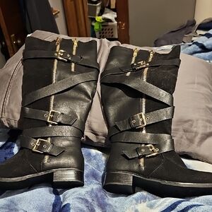 JustFab Black Moto Boots with Gold Zippers